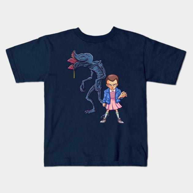 Demogorgon vs Eleven Kids T-Shirt by mauchofett